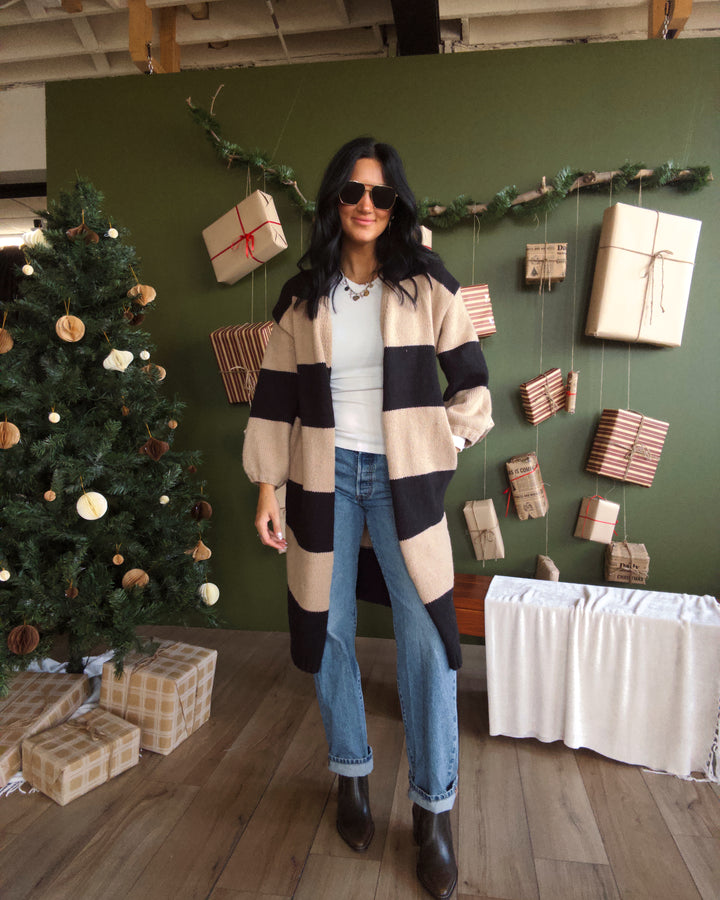 Rowan Duster Cardigan - Black/Taupe