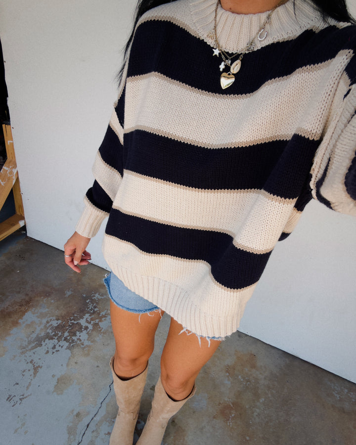 Eliza Striped Sweater - Cream/Navy