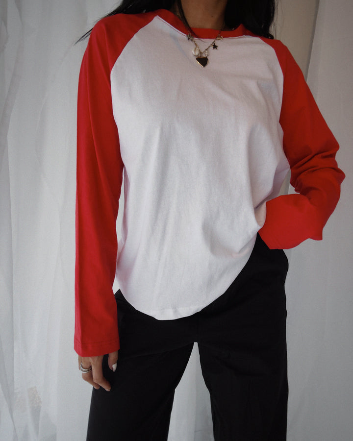 Everyday Raglan Long Sleeve - Red/White