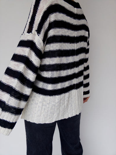 Ezra Stripe Cardigan - Black/White