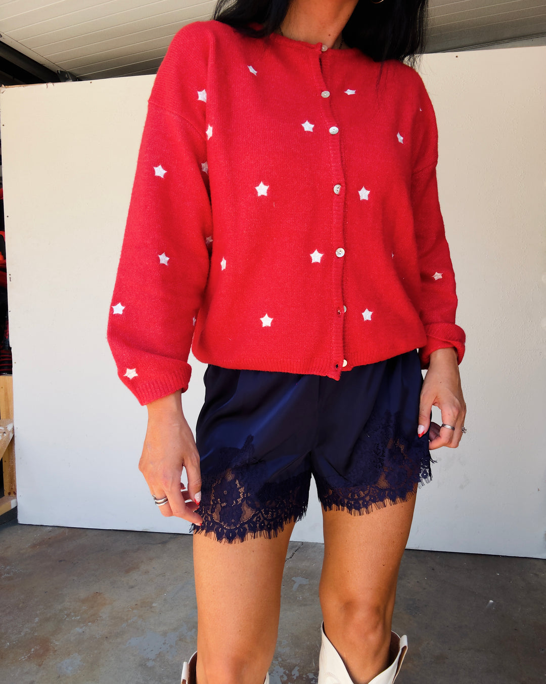 Lace Trim Shorts - Navy
