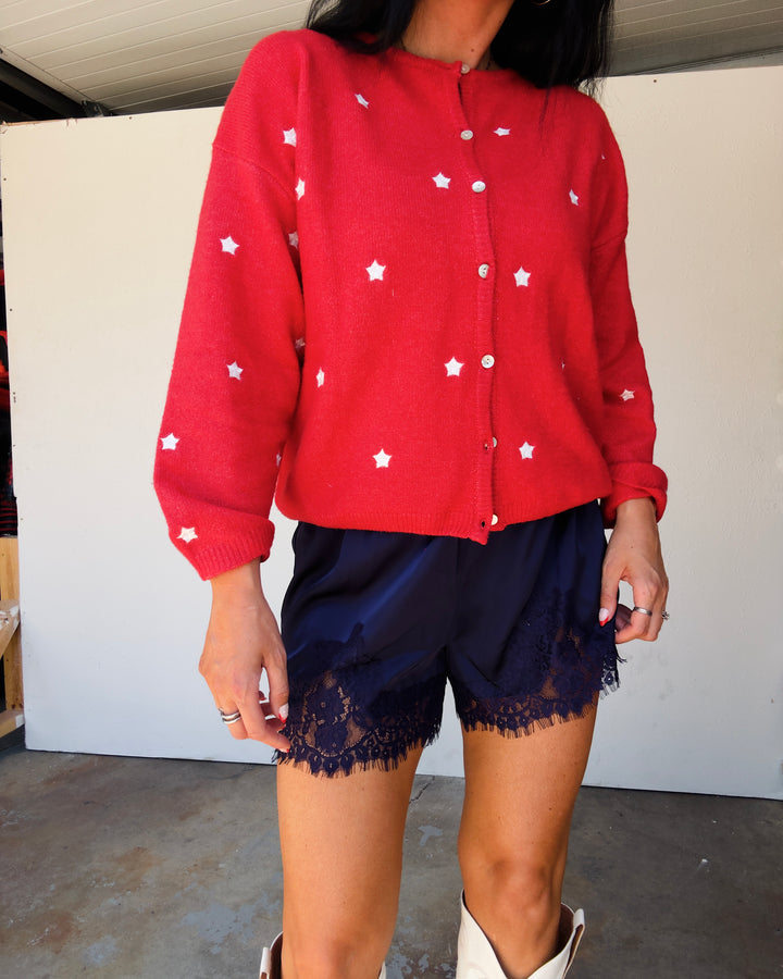 Lace Trim Shorts - Navy