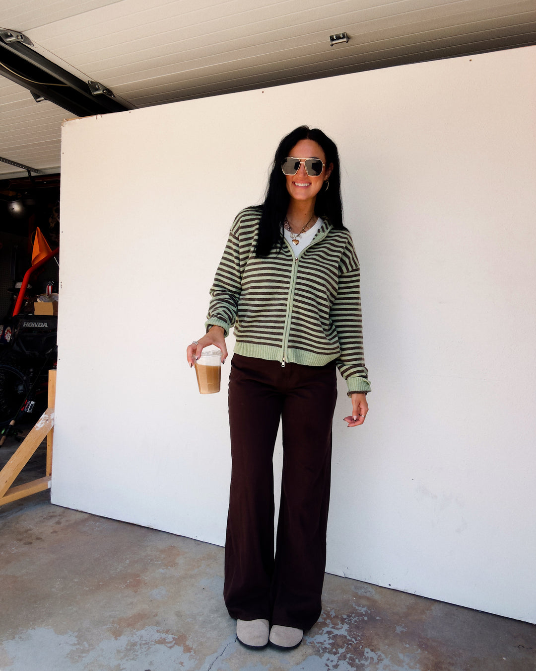 Cooper Striped Zip Jacket - Matcha/Brown