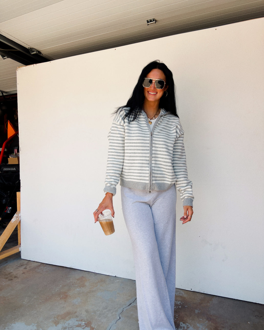 Cooper Striped Zip Jacket - Ash/White