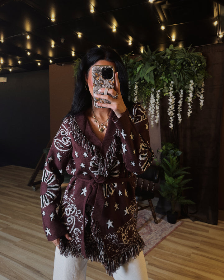 Free Spirit Fringe Cardigan - Burgundy