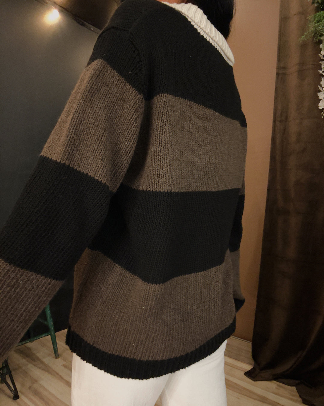 Macy Stripe Knit Sweater - Black/Brown