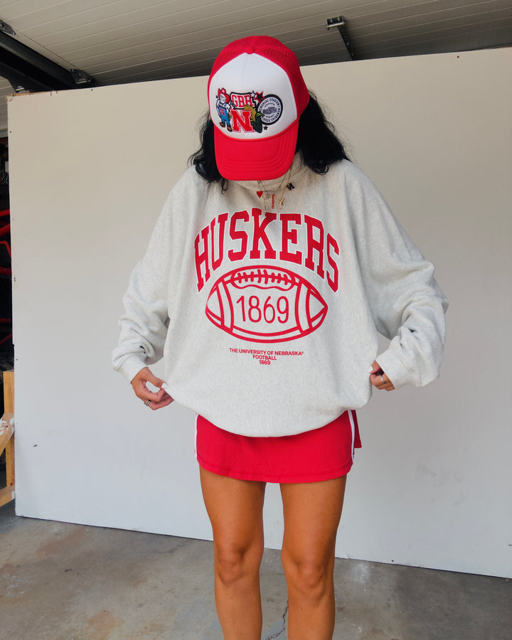 Husker Football Rolled Mock Neck - Ash