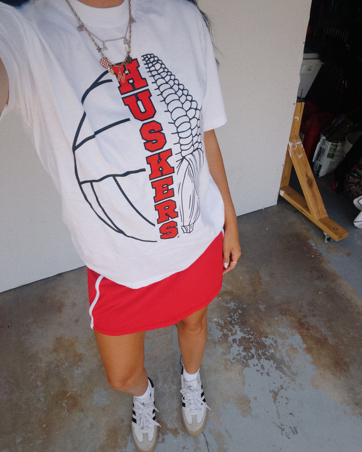 Corn Huskers Volleyball Cotton Tee - White