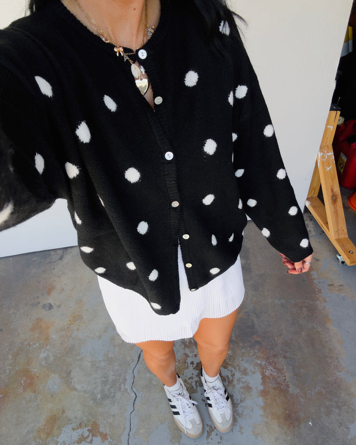 The Midnight Dot Cardigan - Black/White