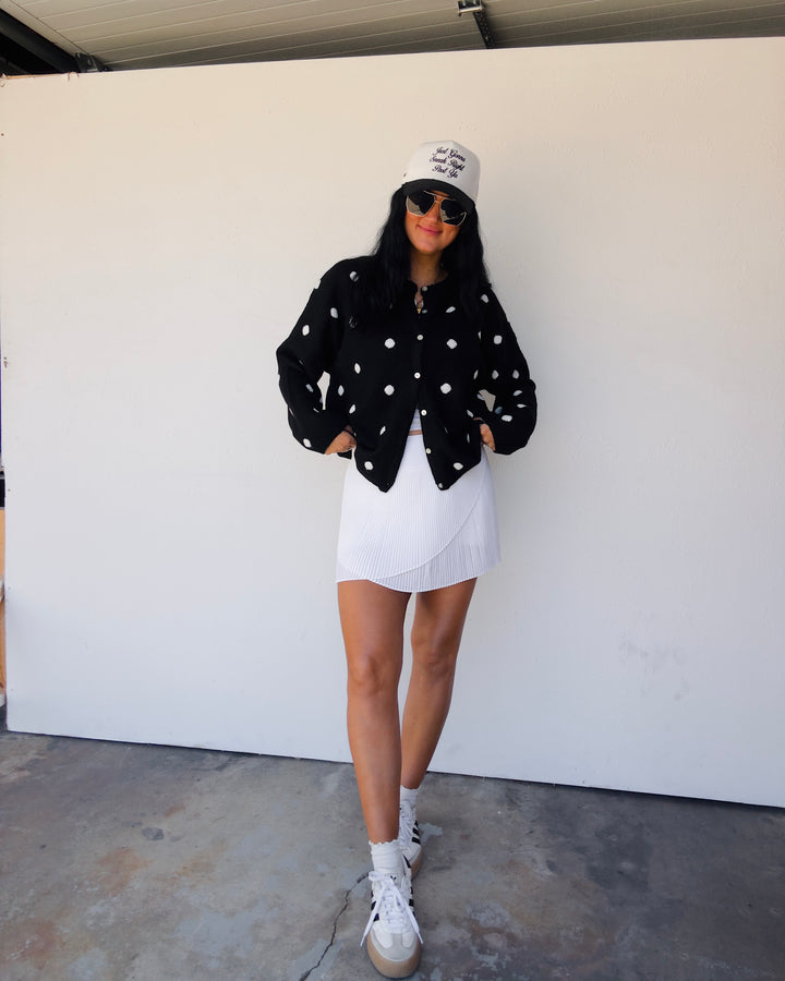 The Midnight Dot Cardigan - Black/White