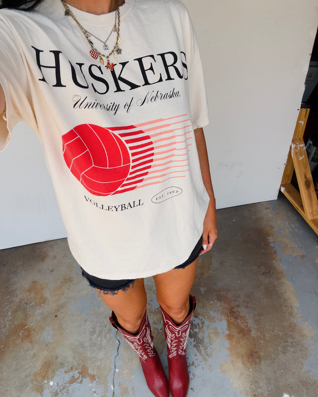 Huskers Retro Split Thrifted Cotton Tee - Ivory