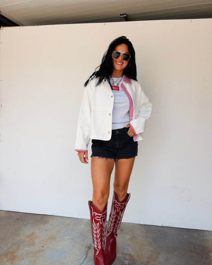 Gameday Gingham Jacket - White/Red