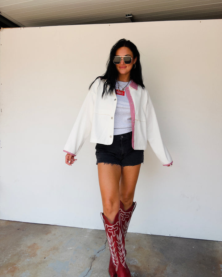 Gameday Gingham Jacket - White/Red