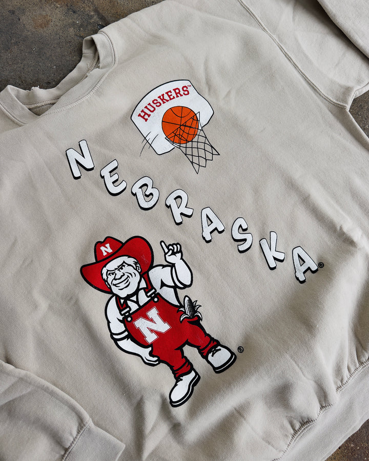 Nebraska Retro Basketball Distressed Sweatshirt - Sand