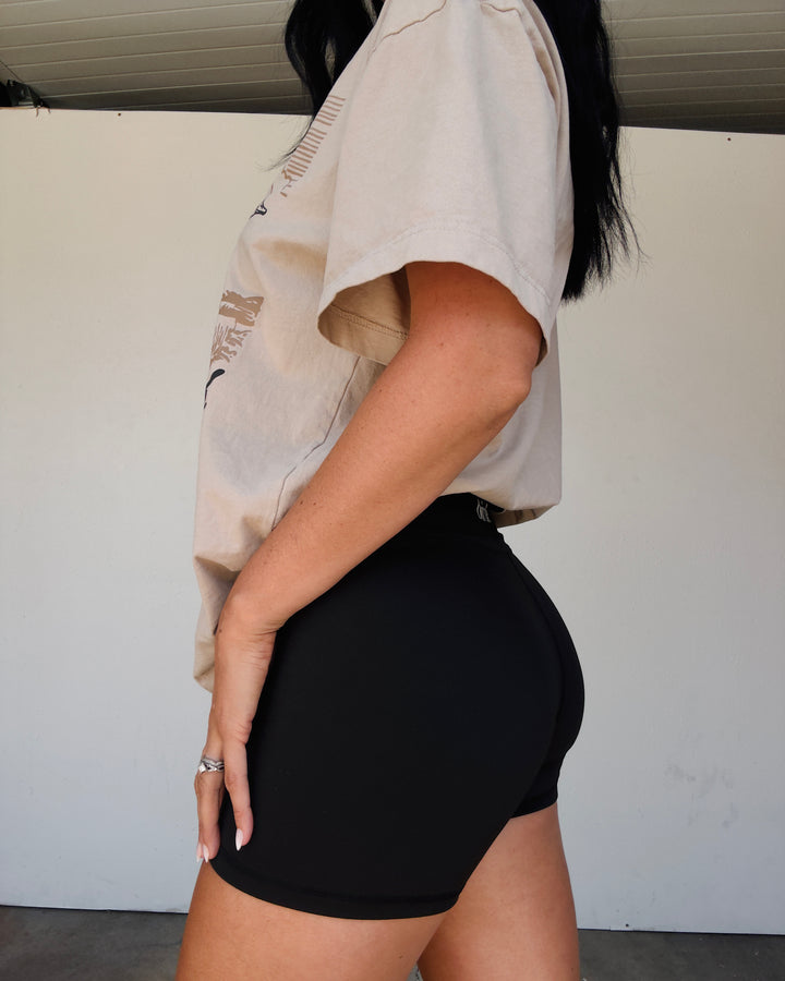 Woodland Edge Biker Shorts - Black/Camo