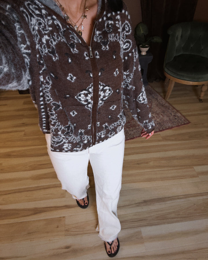 Western Sky Bandana Zip Cardigan - Brown