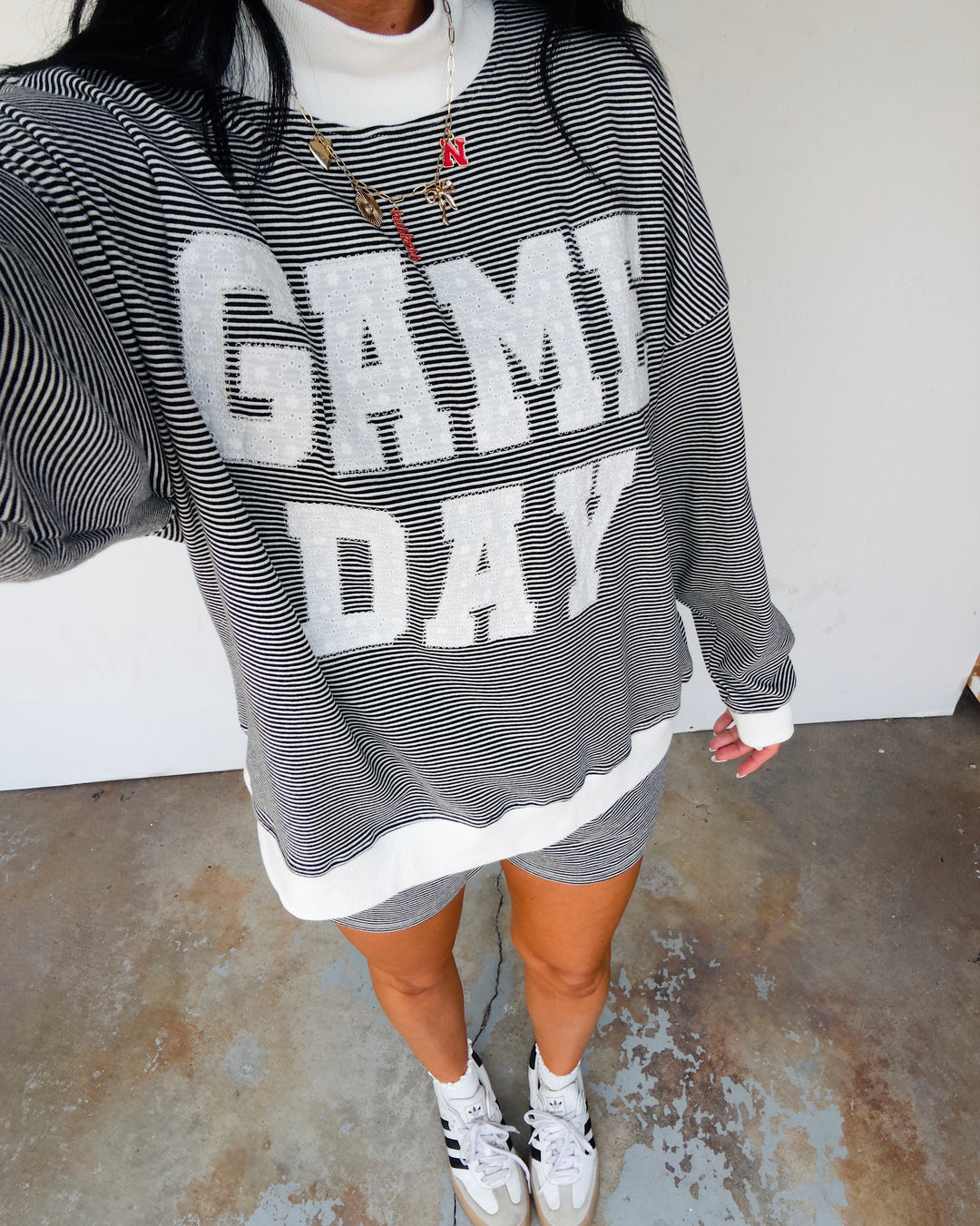 Game Day Striped Mock Neck - Black/White
