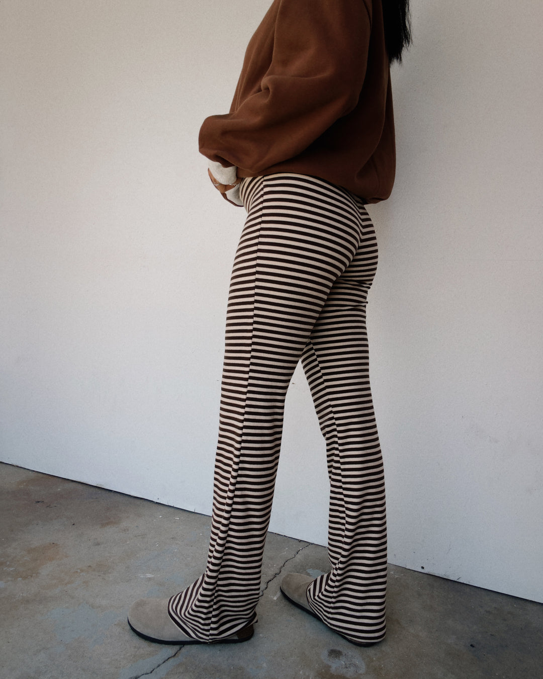 Skyler Fleece Flare Pants - Brown/Cream