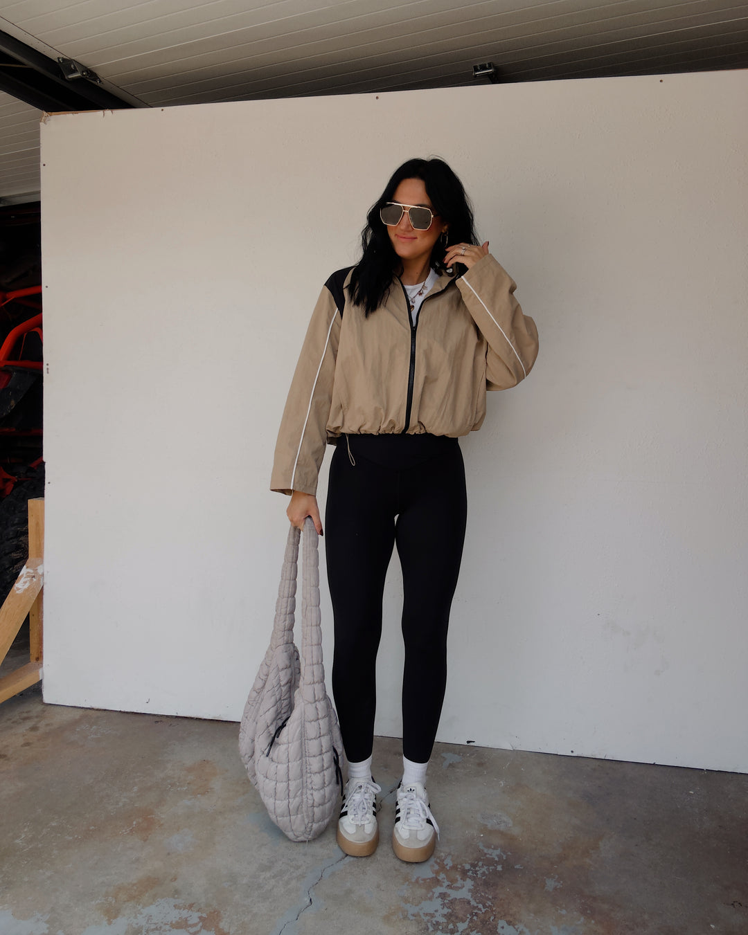Eloise Contrast Zip-Up Jacket - Taupe/Black