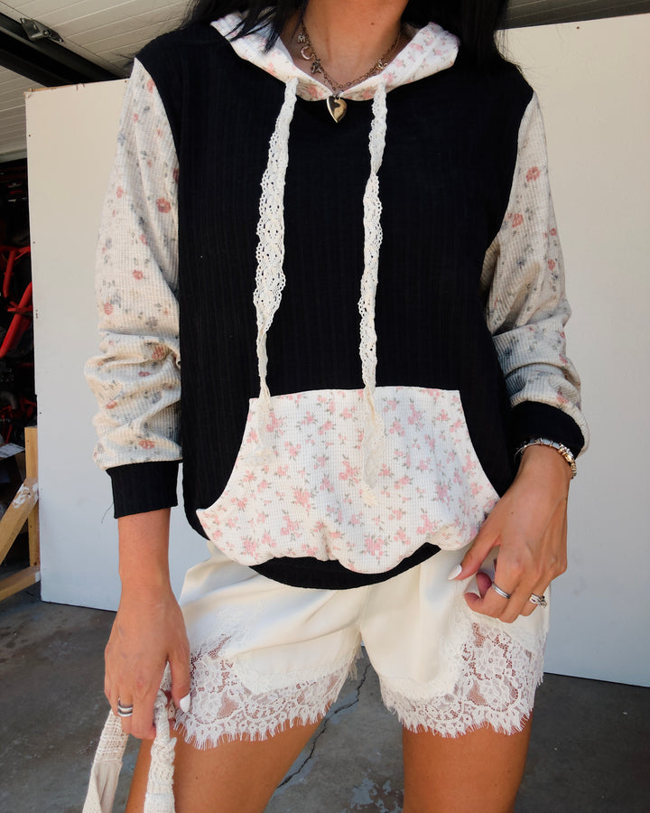 Boho Blossom Hoodie - Black