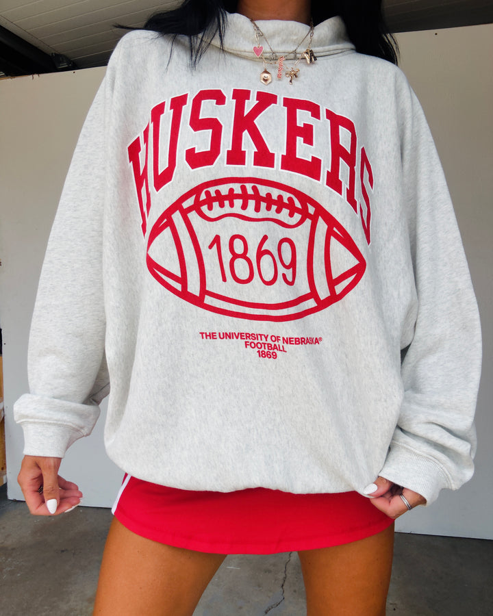 Husker Football Rolled Mock Neck - Ash