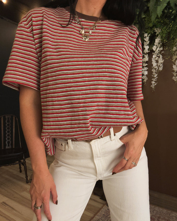 Pia Striped Tee - Red/Brown Multi