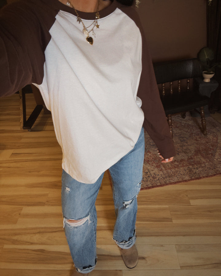 Everyday Raglan Long Sleeve - Brown/White