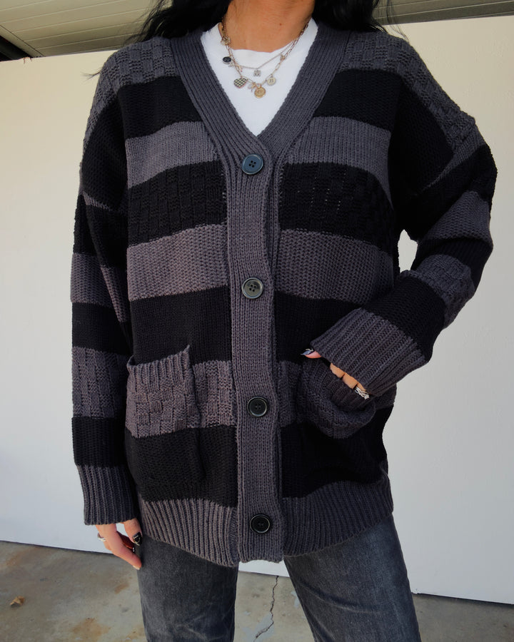 Boston Striped Cardigan - Black/Charcoal