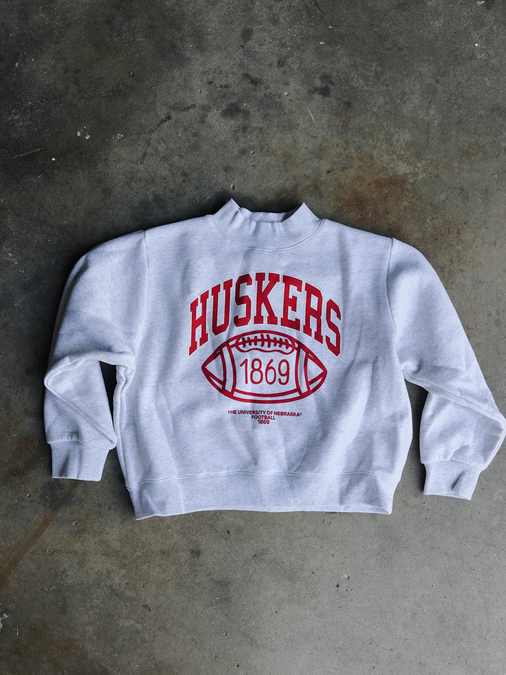 Youth Husker Football Mock Neck Sweatshirt - Ash