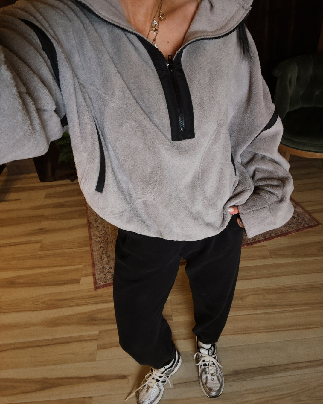 Cabin Cloud Half-Zip Sherpa - Ash Grey/Black