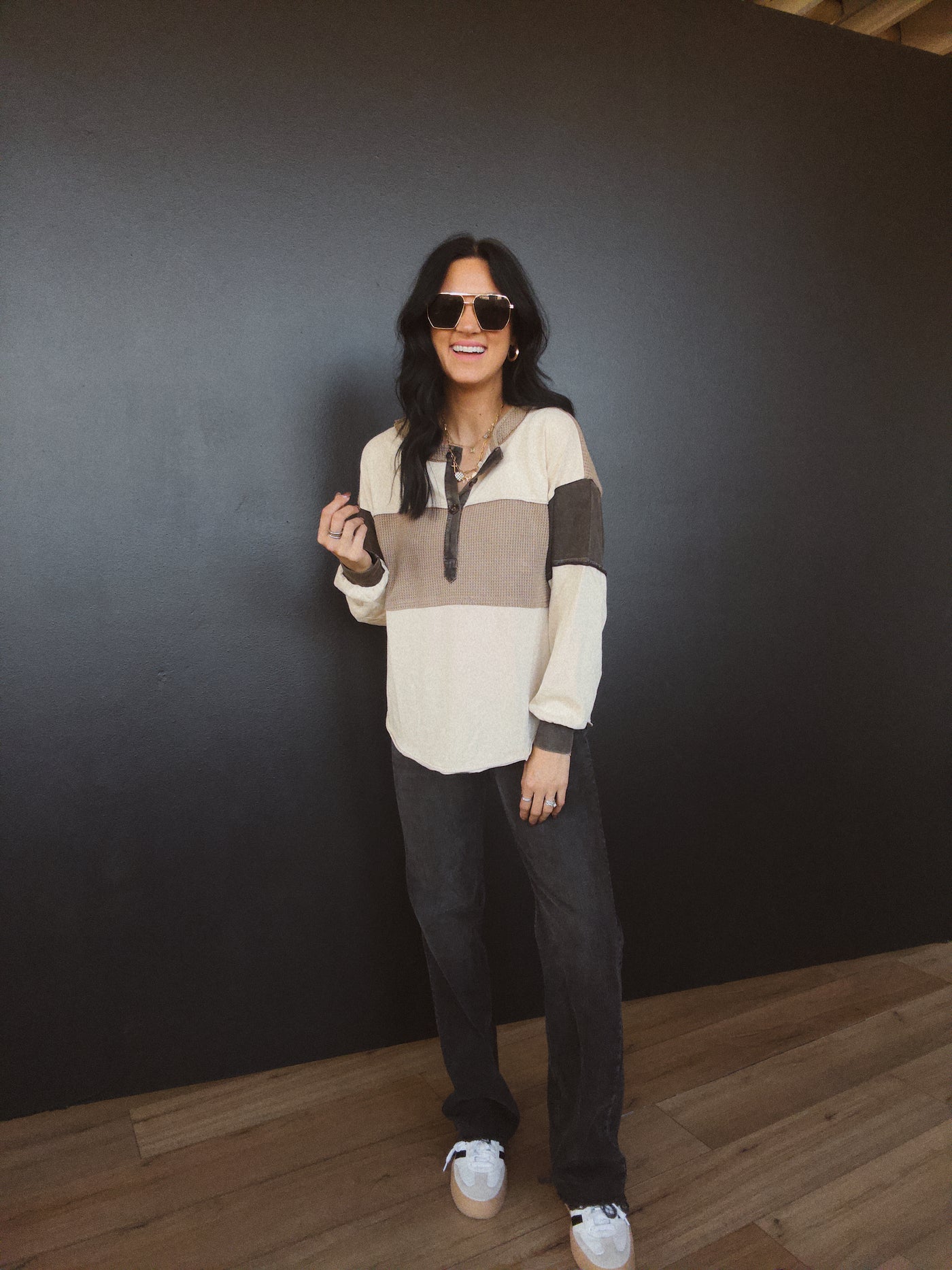 Harvest Colorblock Henley Top - Mocha