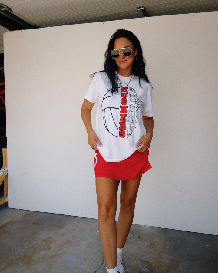 Corn Huskers Volleyball Cotton Tee - White