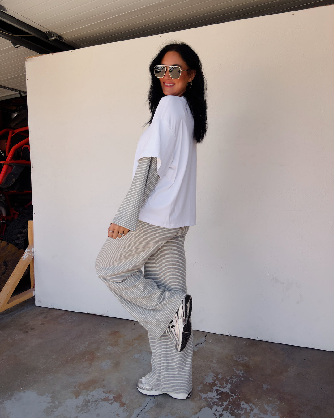 Jersey Striped Pants - Ash/White