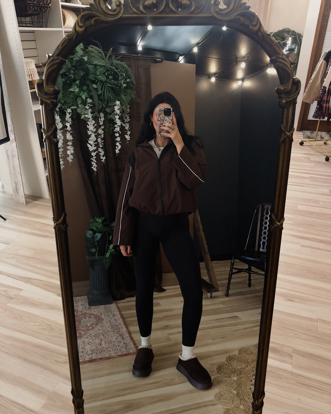 Eloise Contrast Zip-Up Jacket - Brown/Black