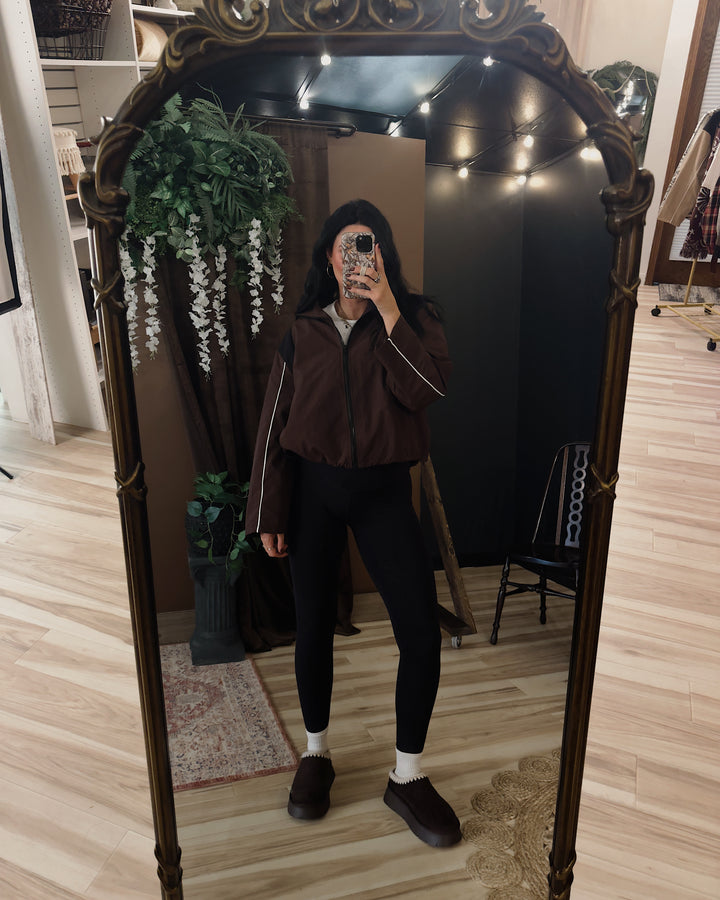 Eloise Contrast Zip-Up Jacket - Brown/Black