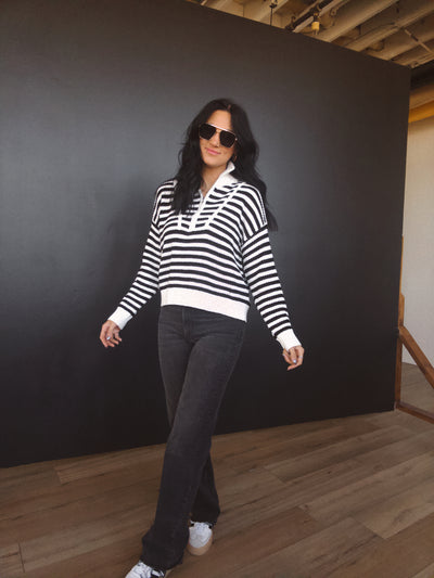 Avon Stripe Half-Zip Pullover - Black/White