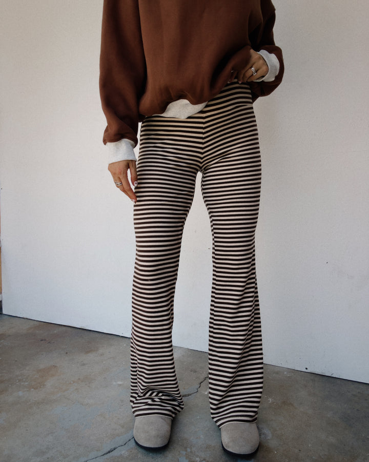 Skyler Fleece Flare Pants - Brown/Cream