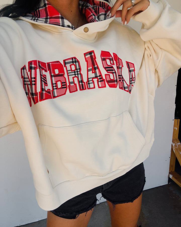 Nebraska Varsity Plaid Hoodie - Cream
