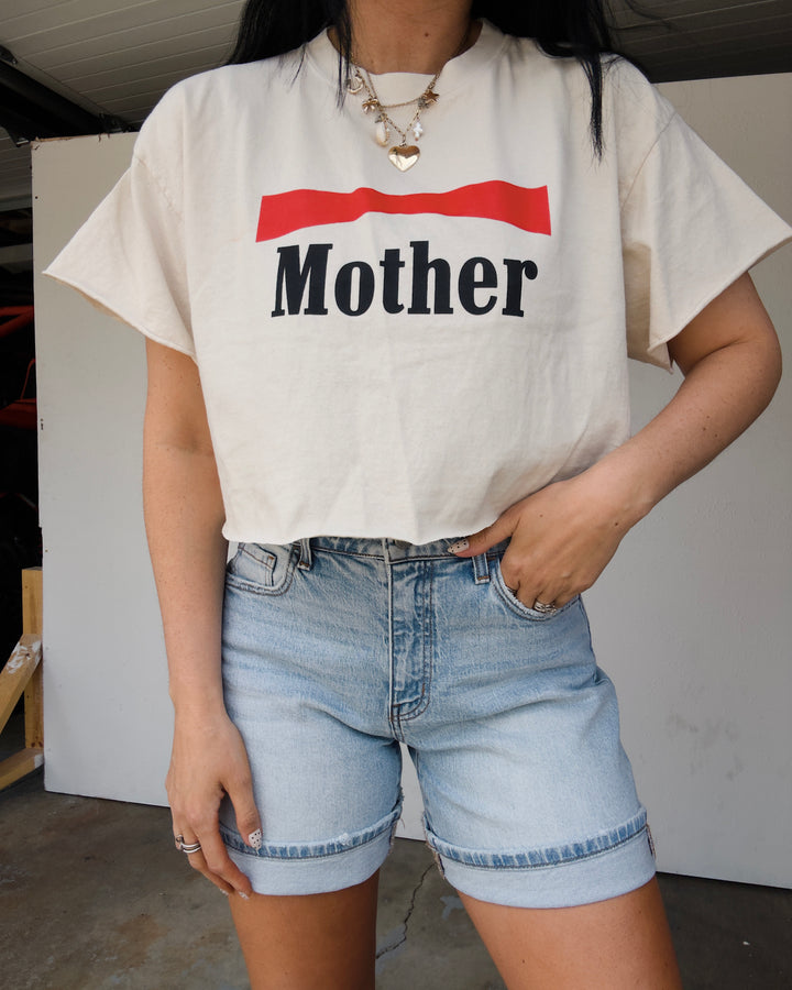 Mother Cropped Cotton Tee - Ivory