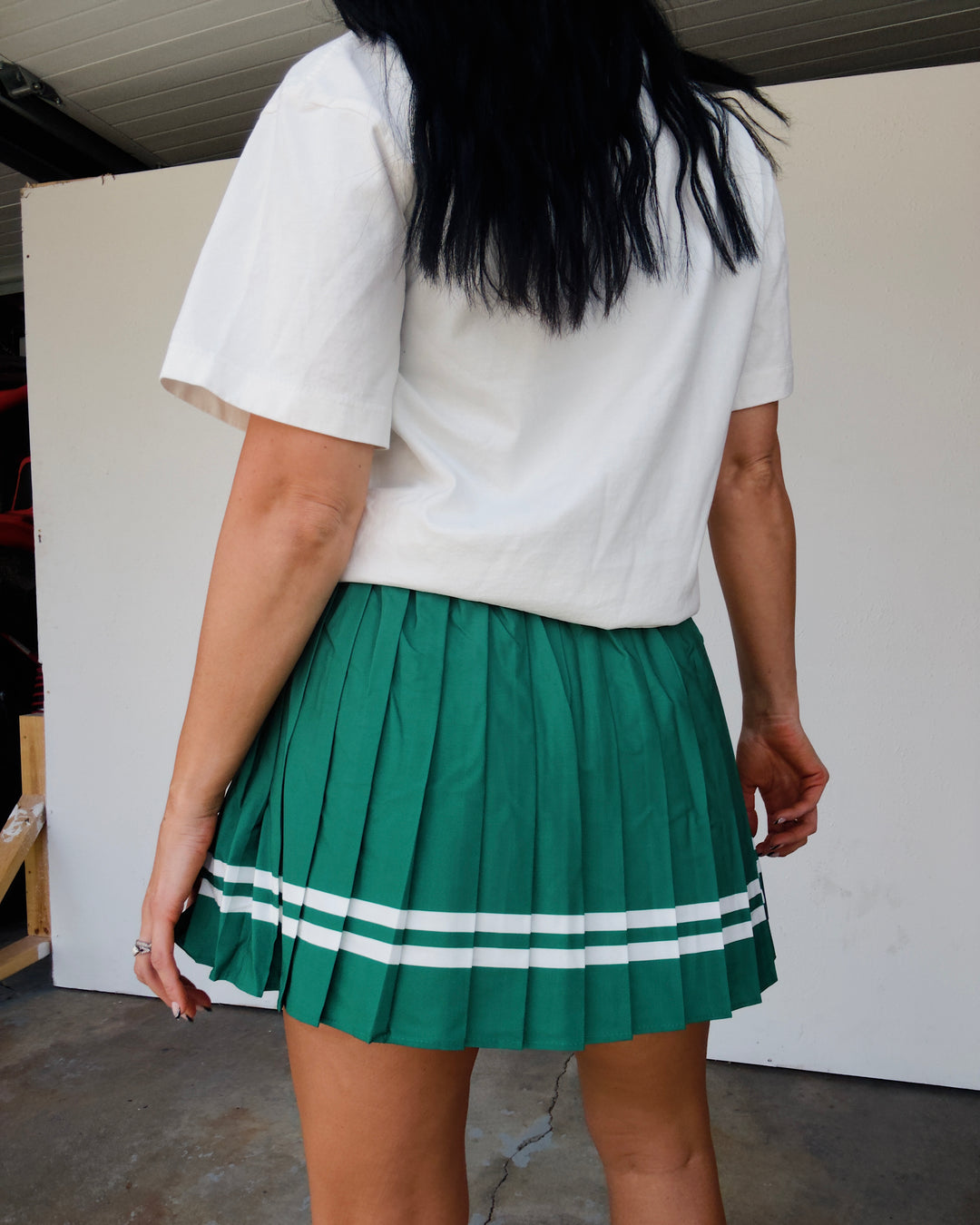 The Lucky Stripe Pleated Skort - Green/White