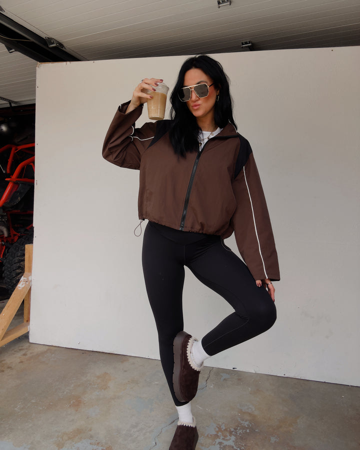 Eloise Contrast Zip-Up Jacket - Brown/Black