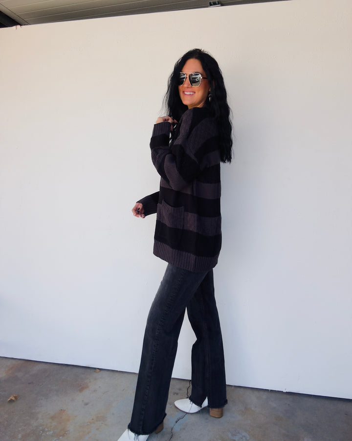 Boston Striped Cardigan - Black/Charcoal