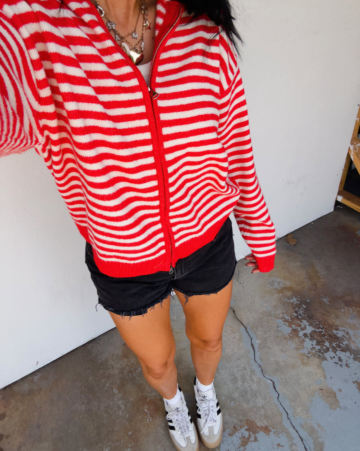 Cooper Striped Zip Jacket - Red/White
