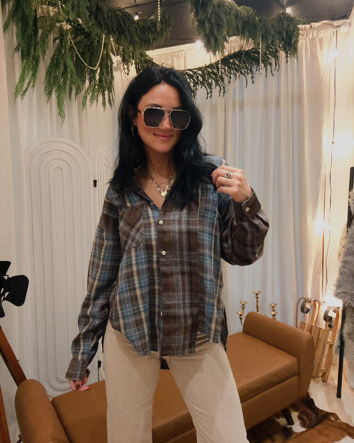 Kambrie Button Down Flannel - Dark Brown/Blue Multi