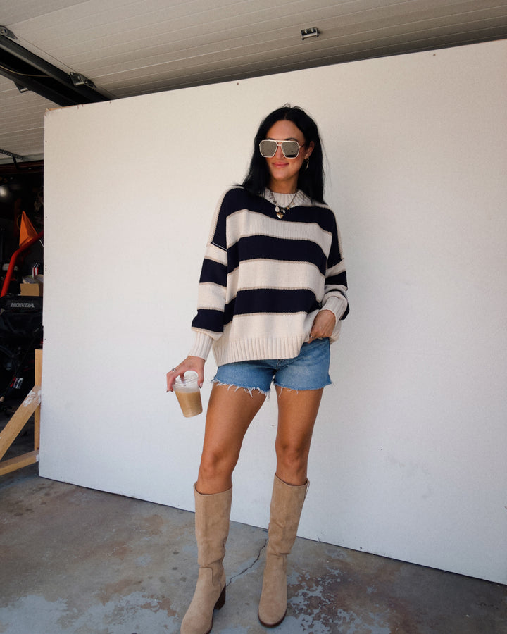 Eliza Striped Sweater - Cream/Navy
