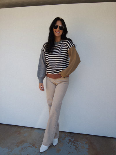 Stevie Striped Colorblock Sweater - Ivory/Black