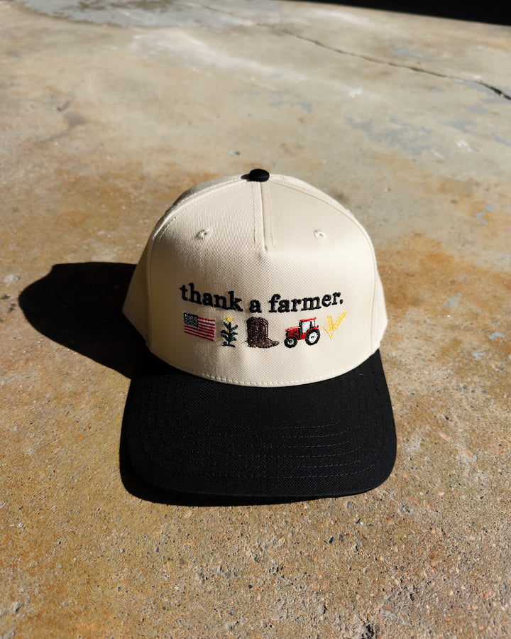 Thank A Farmer Hat - Cream/Black/Red
