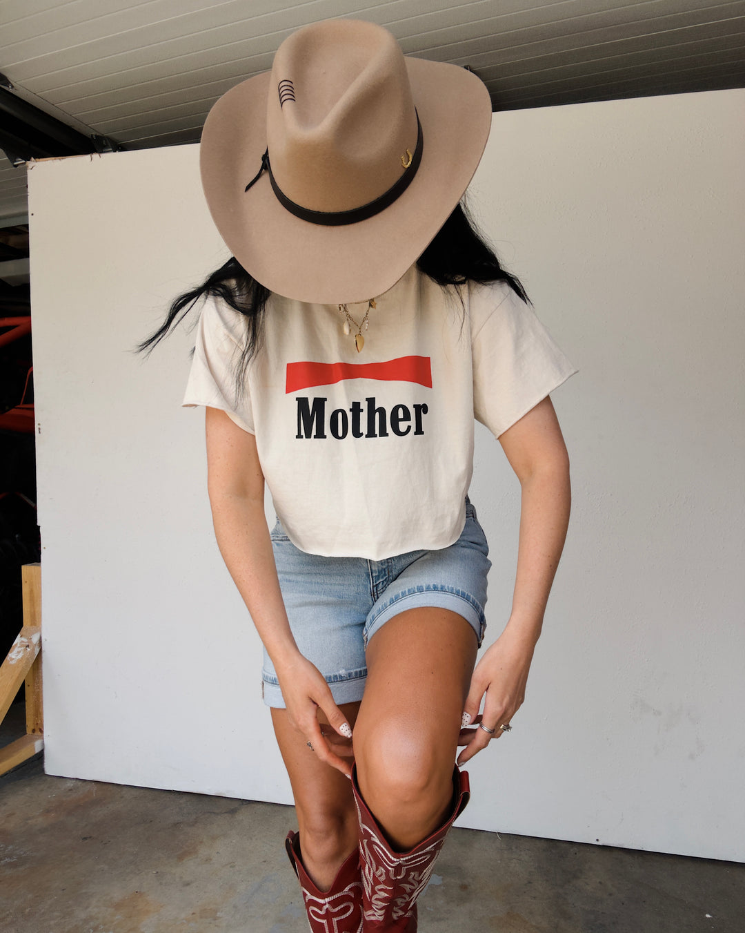 Mother Cropped Cotton Tee - Ivory