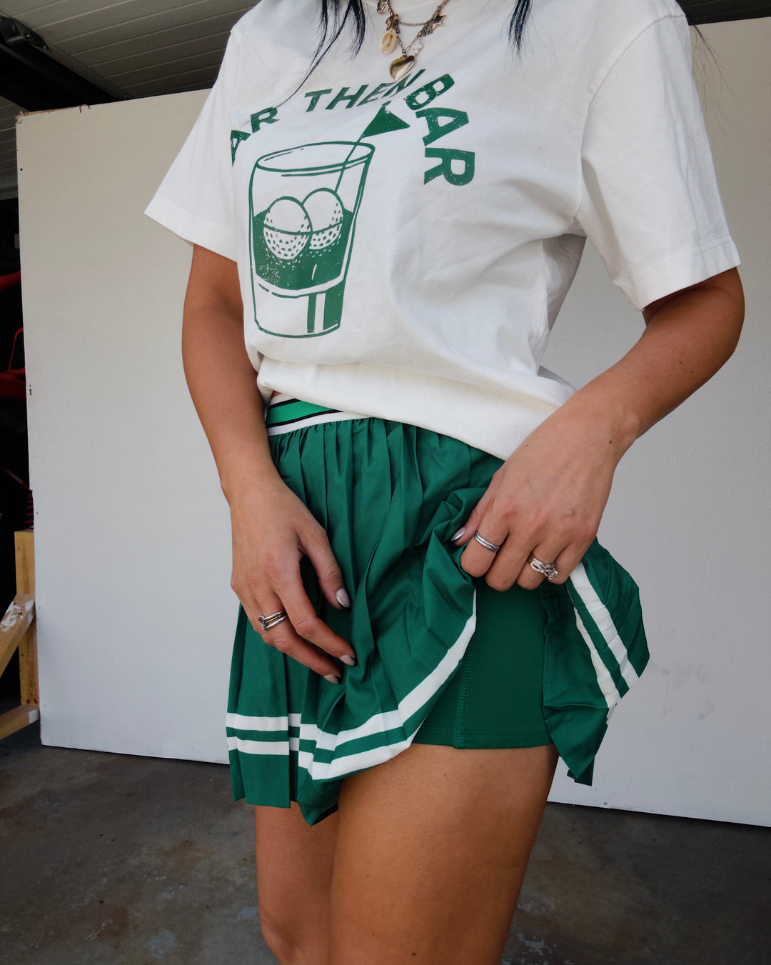 The Lucky Stripe Pleated Skort - Green/White
