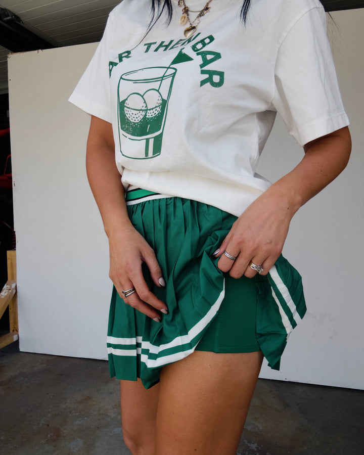 The Lucky Stripe Pleated Skort - Green/White